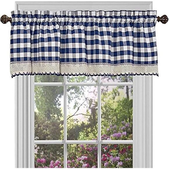 Buffalo Navy Plaid Modern Window Curtain Panel : 58" x 14" Valance - Single - Picture 1 of 2